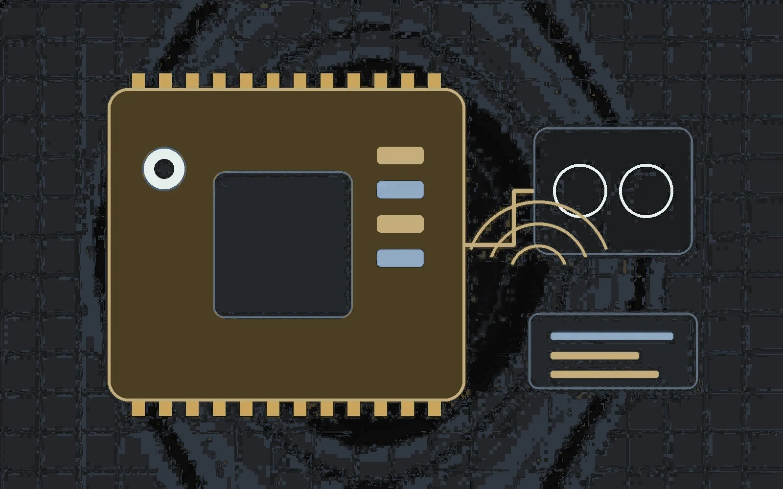 Technische Illustration eines Mikrocontroller-Aufbaus mit Sensoren