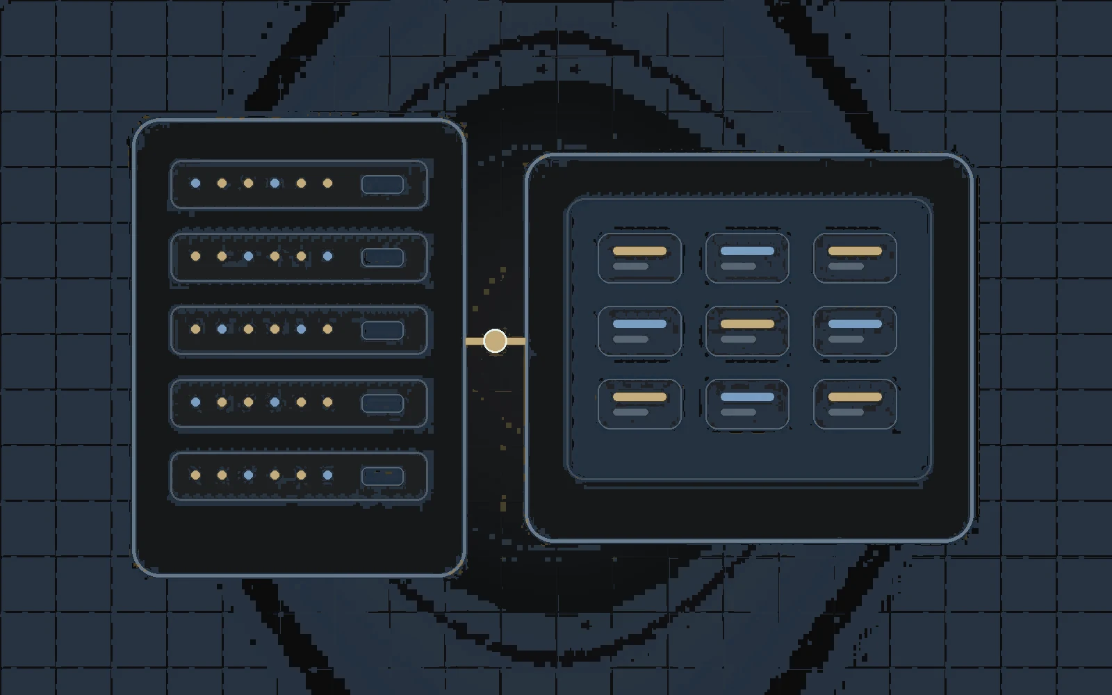 Technische Illustration eines kompakten Homelabs mit Server und Administrationsarbeitsplatz