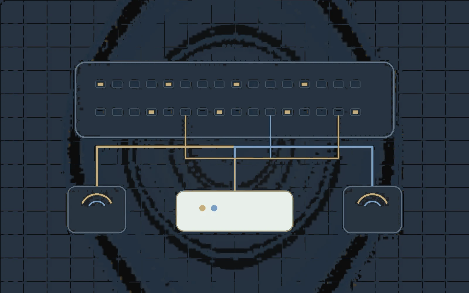 Technische Illustration einer strukturierten Netzwerkverteilung mit Patchpanel und Switches